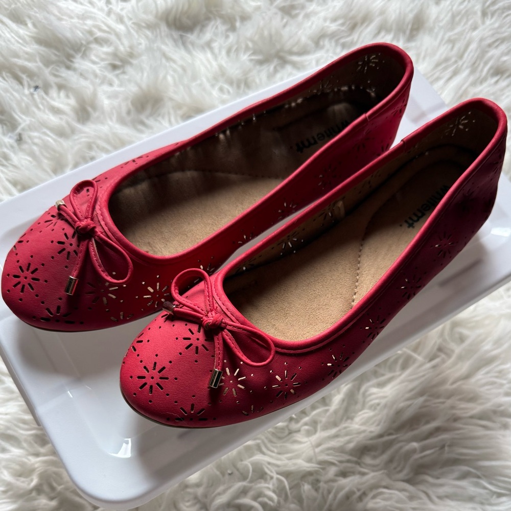 White Mt Red Ballet Flats with Bow Detail
